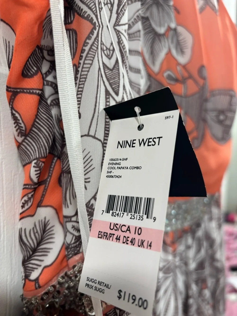 Nine West Coral and Cream One-Shoulder Floral Maxi Dress NWT - Picture 4 of 7